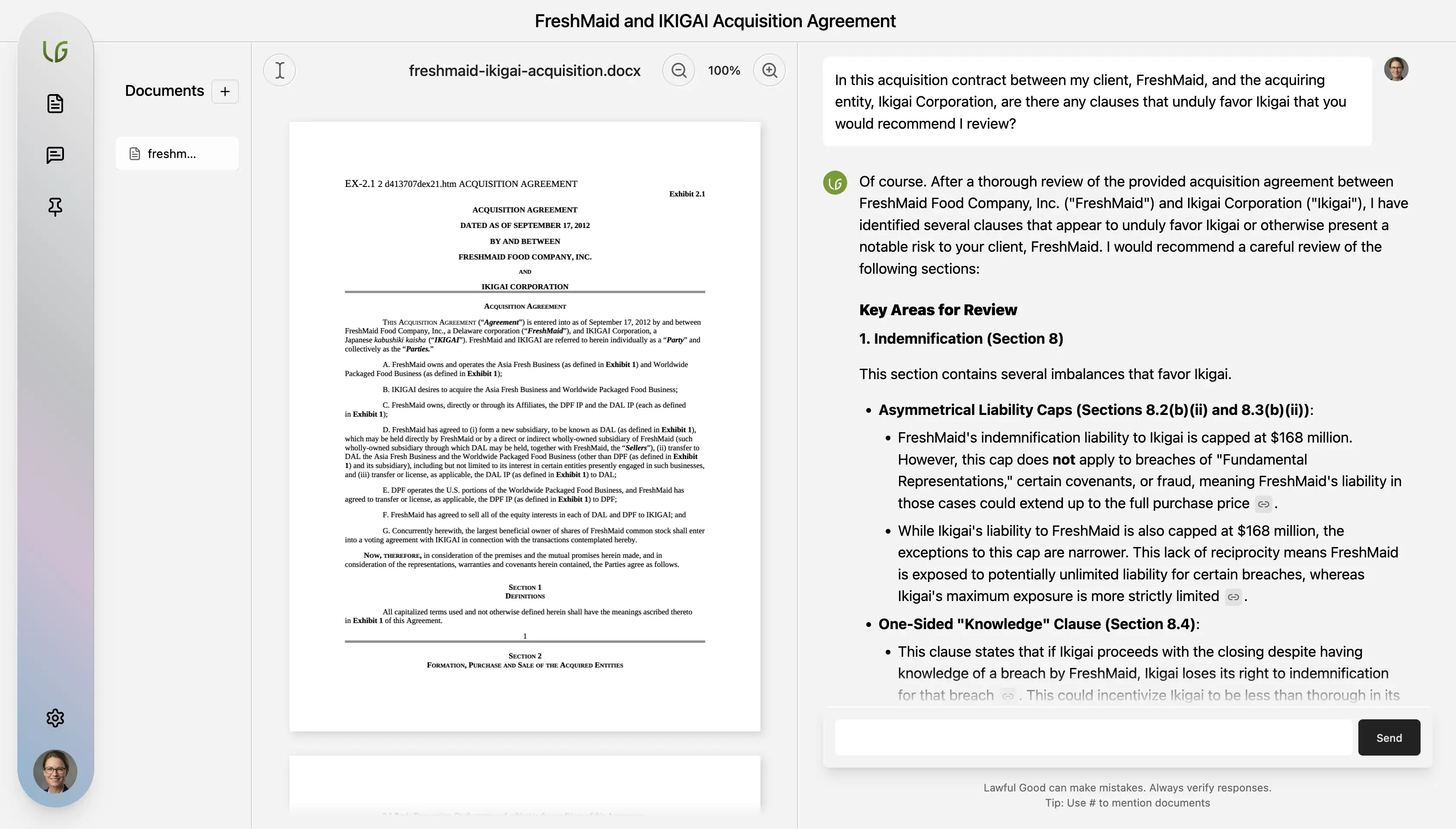 Screen mockup of Lawful Good conversation interface